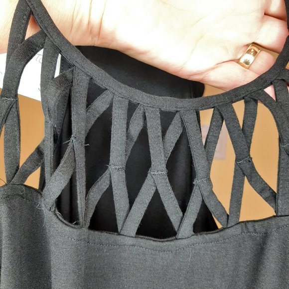 Brand New Sexy  Black Criss-Cross Cold Shoulder Sheer Lace Sleeve - Picture 8 of 11